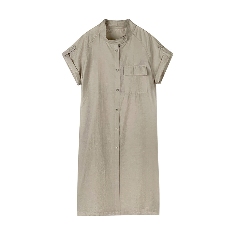 MOXI 十三行女装2025夏季新款翻领休闲长款衬衫韩版宽松短袖衬衣