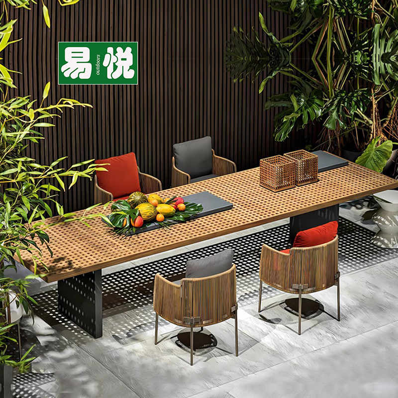 户外庭院桌椅露台高档室外防水防晒休闲藤椅别墅阳台藤编餐桌组合