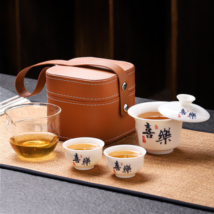 Mat fat jade hovering three-cap bowl portable travel kung fu tea set quick cup one pot two cups glass male cup