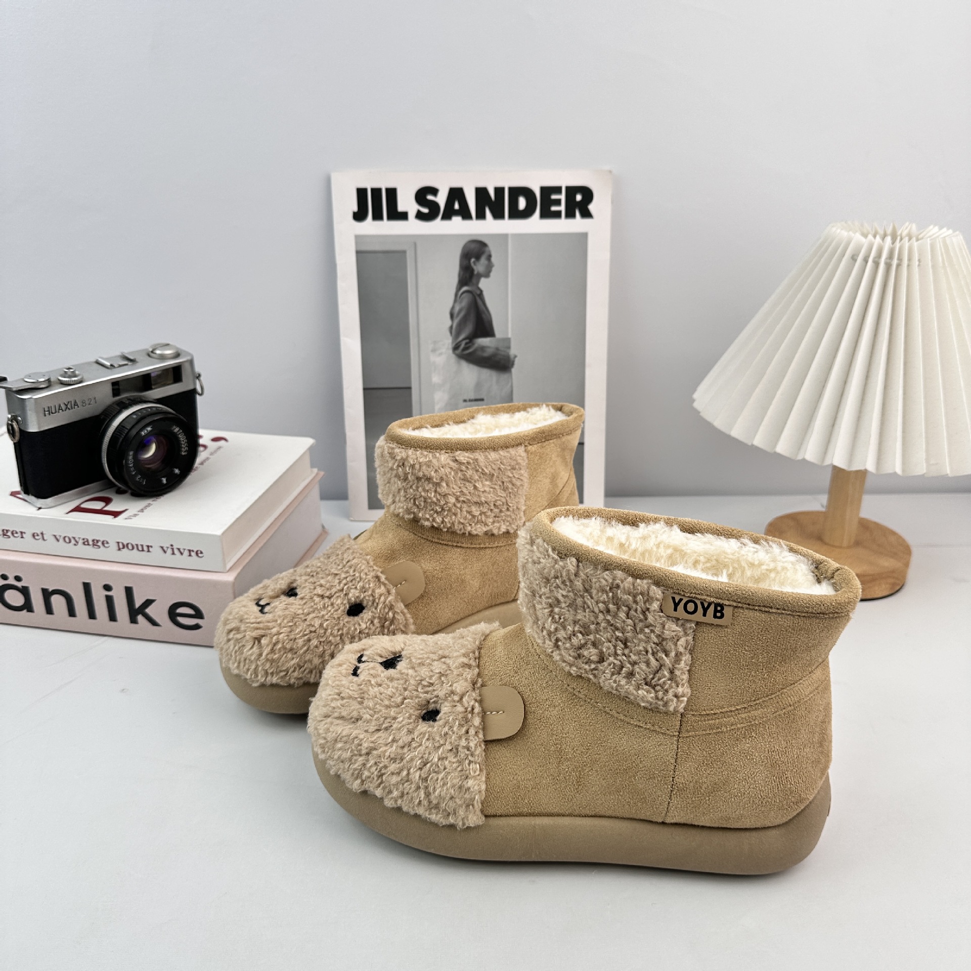 YANBO 2025 invierno nuevas botas de invierno más vello grueso calentamiento botas de nieve de dibujos animados conejo zapatos de mujer