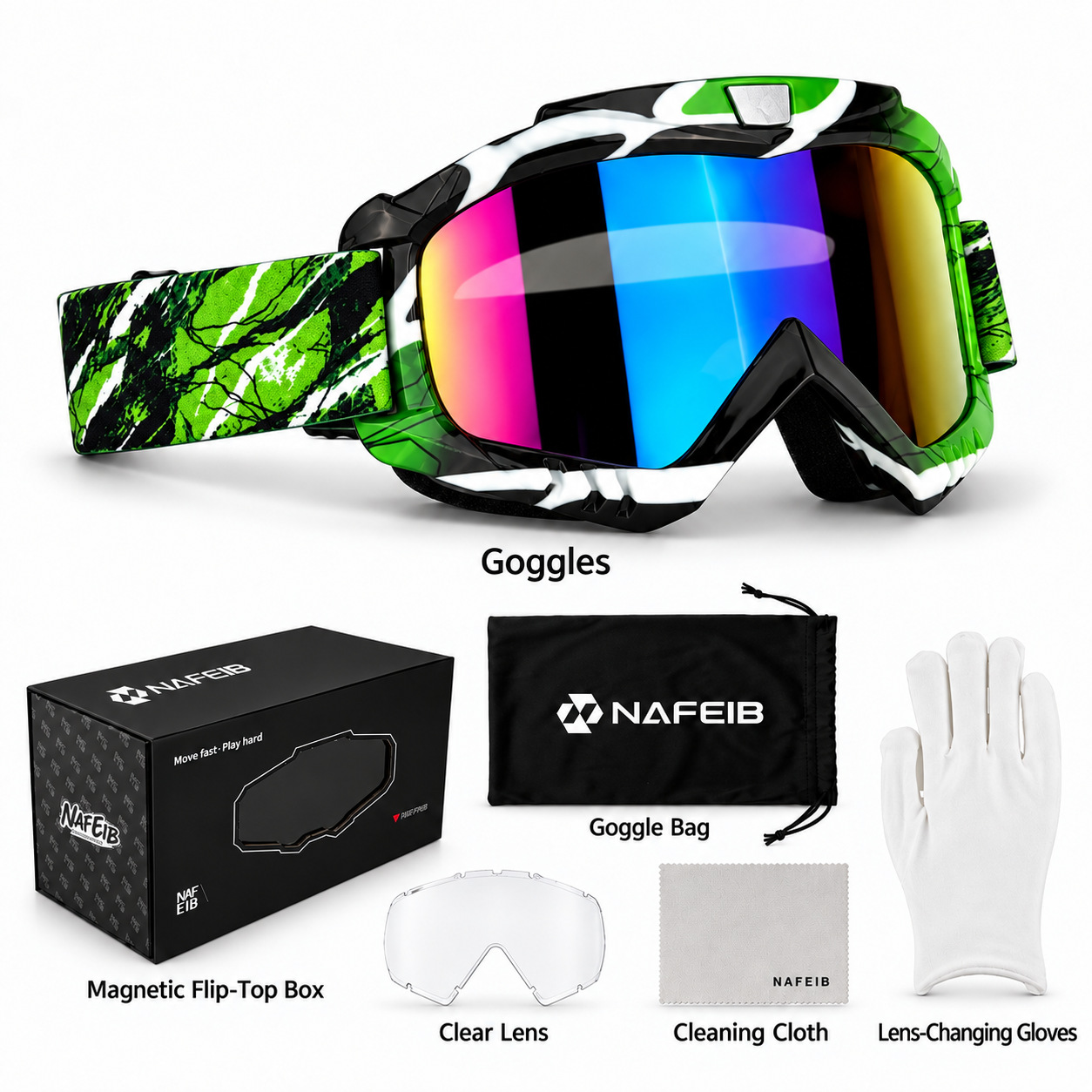 Six-piece motorcycle goggles set, suitable for outdoor off-road riding, Harley motorcycle goggles, model N655