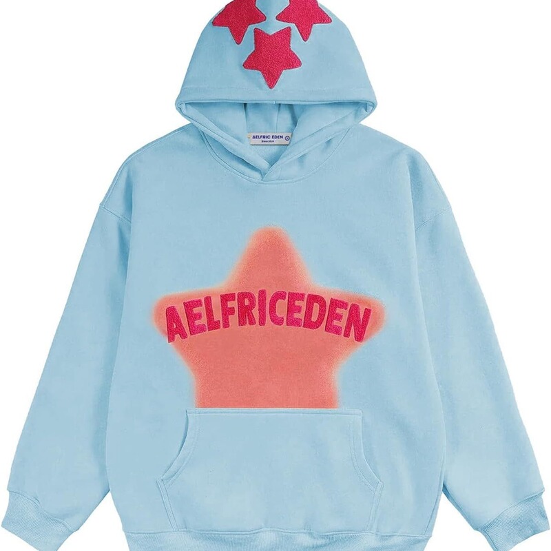American High Street Y2K Fashion Brand Retro Hip Hop AELFRICEDEN Star Print Hoodie Casual Sports Sweater