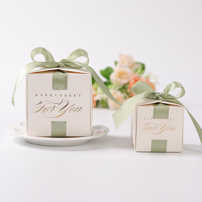 烫金绿白色喜糖盒欧式复古婚礼大号糖盒简约婚礼喜糖6个色喜糖袋