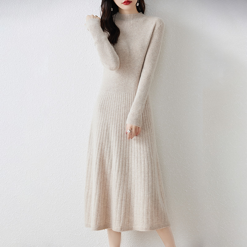 Autumn and Winter 2024 New Pure Wool dress Long Over-the-knee Thickened Warm All-match Knitted Dress Women's Outer Wear