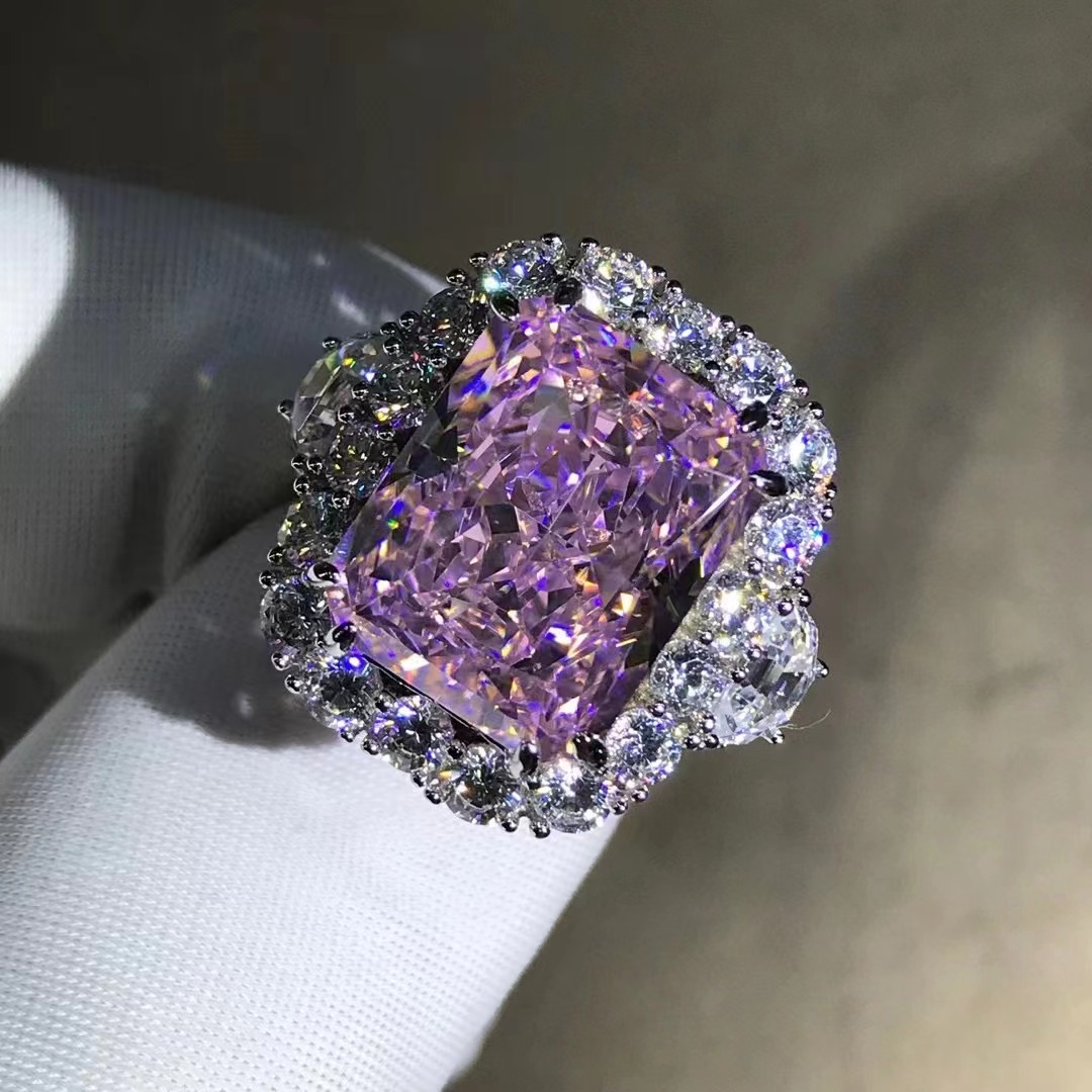 Anillo de diamantes de alto contenido de carbono de alta definición anillo de diamantes de alto carbono amarillo rosa de corte redeano anillo grande de 10 quilates transfronterizo caliente