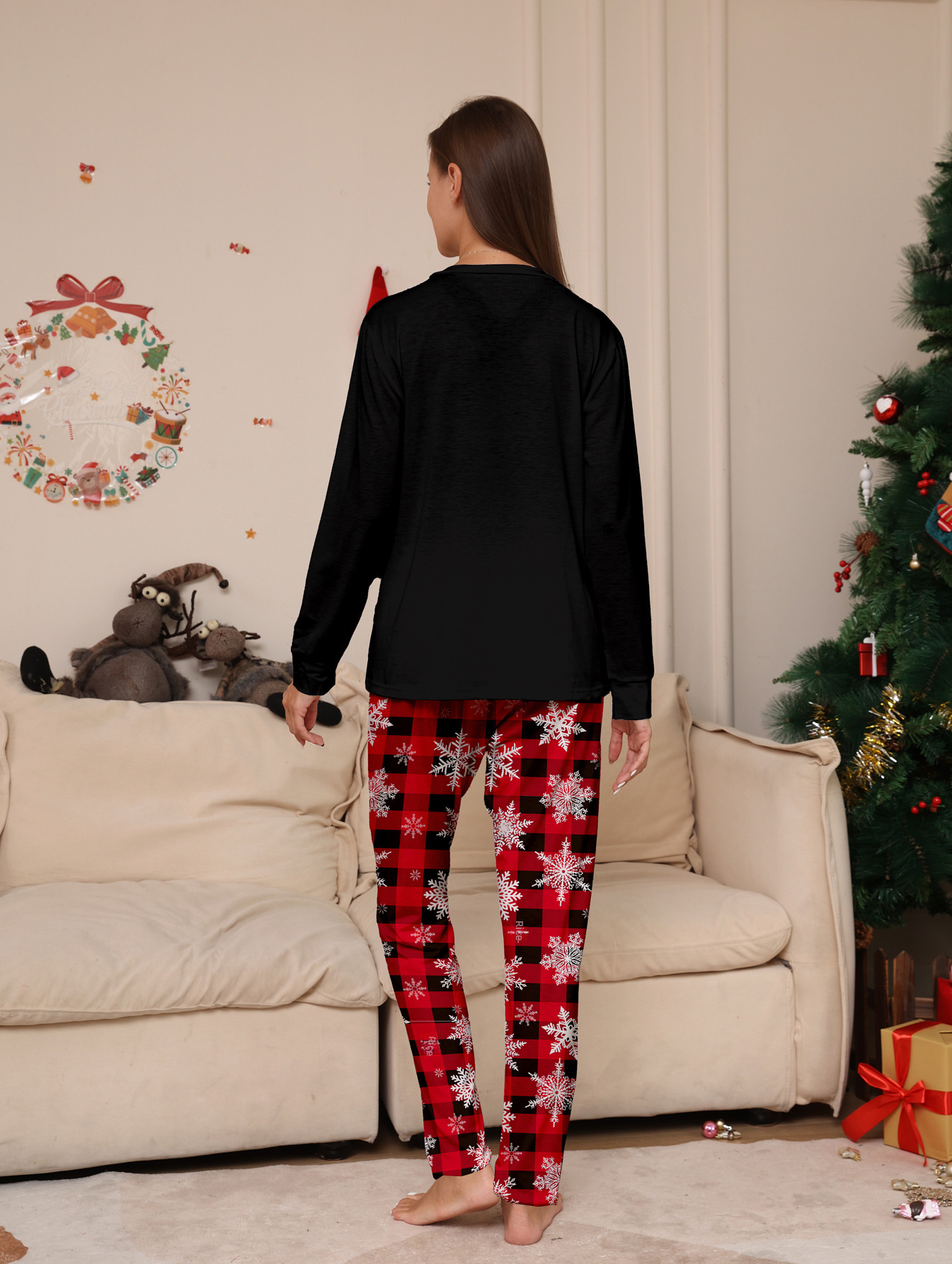 Foreign trade Amazon new Holy Black Christmas cartoon snowflake deer print parent-child Christmas homewear pajamas