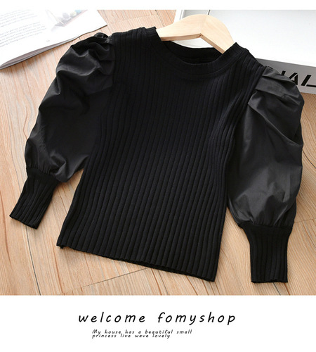 Girls puff sleeve 2024 spring new style children's style long-sleeved T-shirt Korean style outer wear knitted 6190