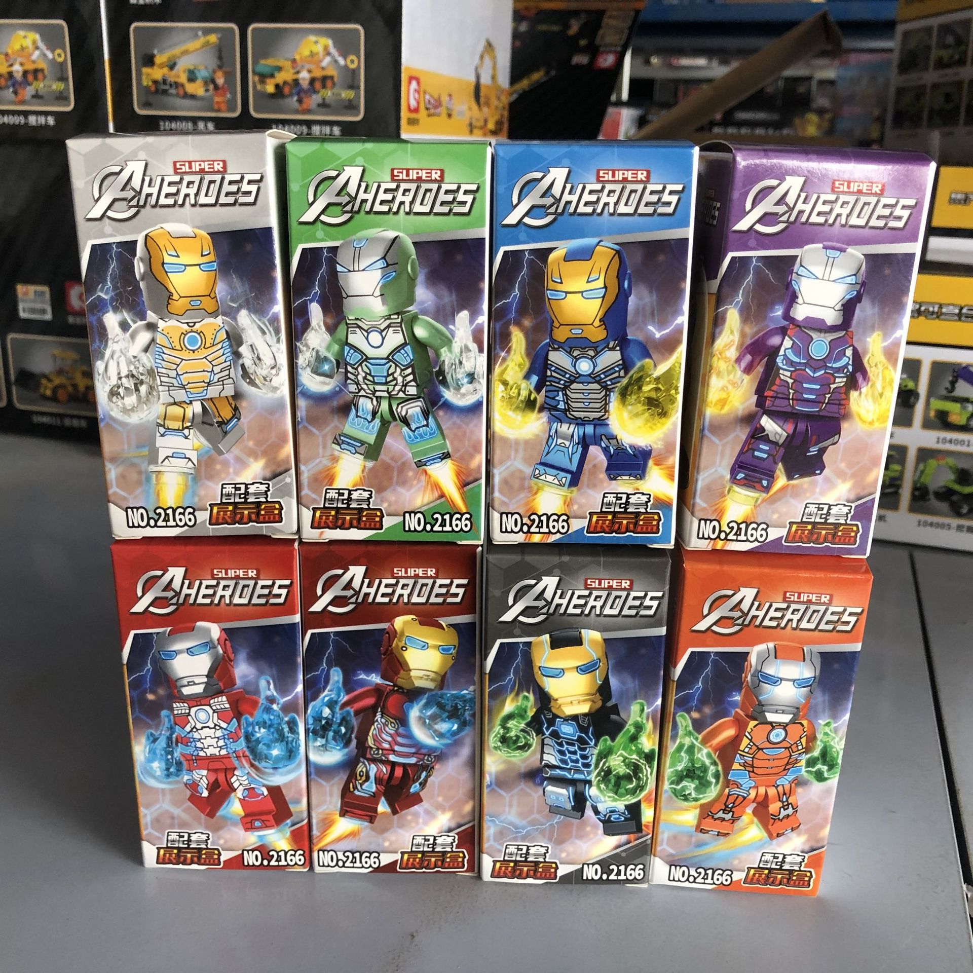 Luminous printing 2166 revenge steel acrylic display box doll decoration hero assembled building blocks men's toys