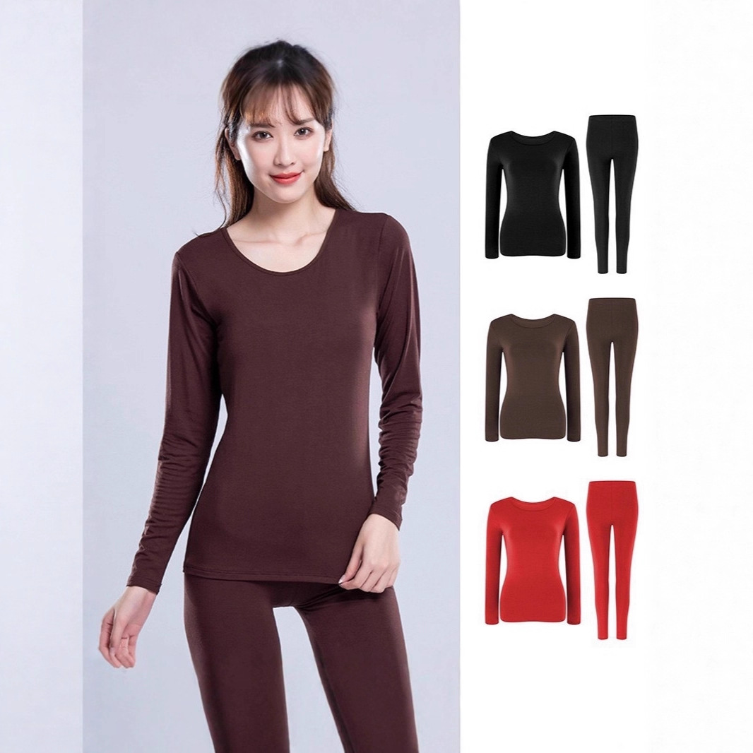 Fleece-lined thermal underwear set, double-sided brushed fleece, a must-have for women in autumn and winter 2025. High-waisted, temperature-regulating, long-sleeved thermal underwear.