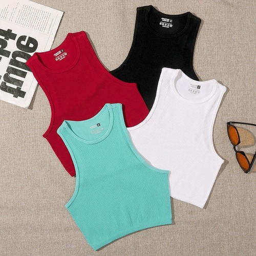 Elastic Rib-Knit Sleeves Casual Corset Indoor Tank Tops