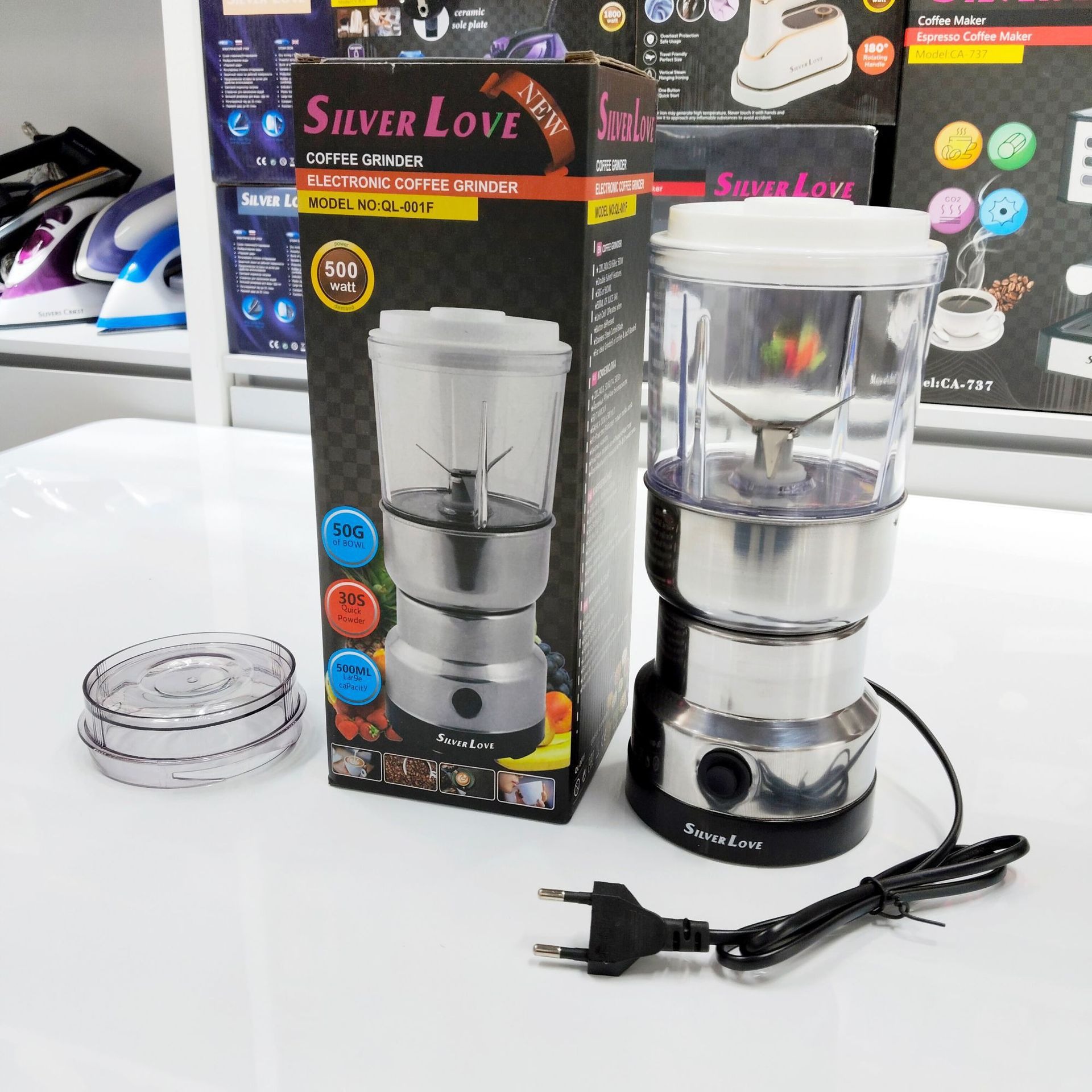 Silver Love Transfrontier 2 - en - 1 Molinillo de acero inoxidable Molinillo de café Molinillo de café