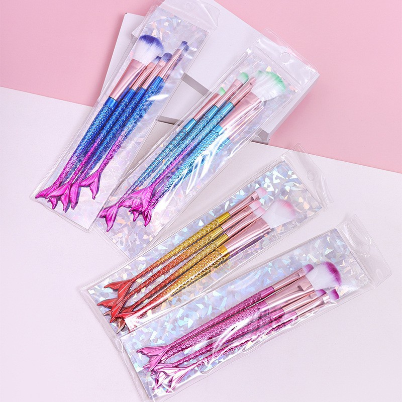 4 sirena set de cepillo de maquillaje de color gradiente pequeño pez set de herramientas de maquillaje conjunto completo de herramientas de maquillaje cepillo de sombra de ojos