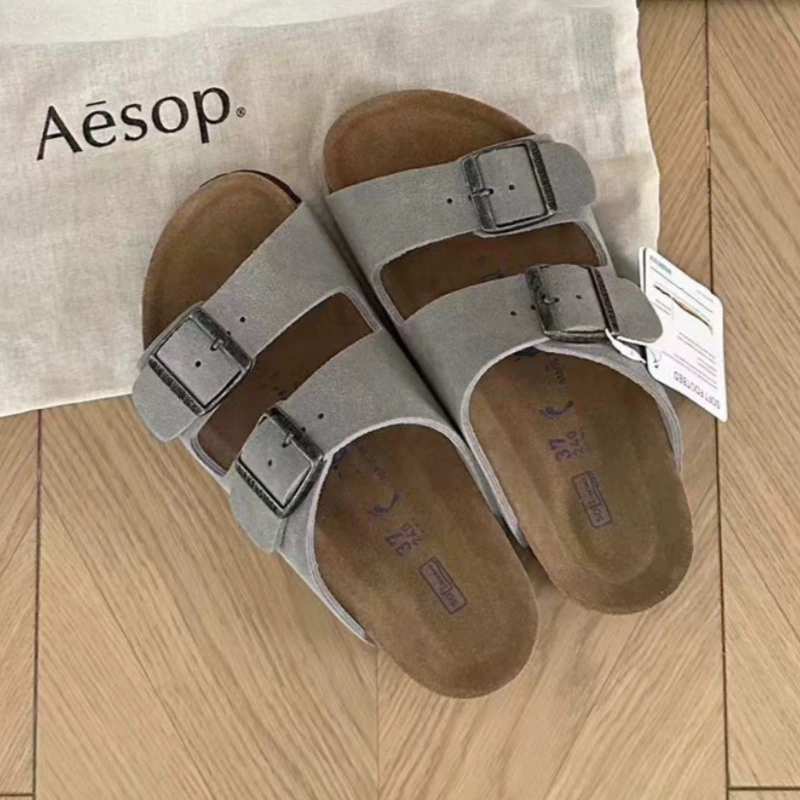 Сандалии из коровьей кожи Sangpo с пробковой подошвой Birkenstock лето 2025 новые шлепанцы и тапочки для мужчин и женщин с толстой подошвой ленивые шлепанцы Birkenstock с двумя ремешками