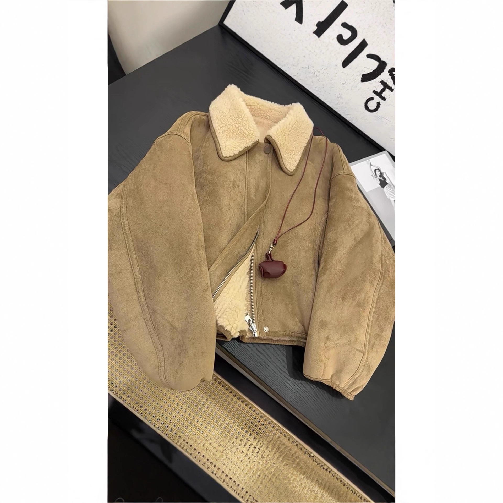 New Suede Jacket Korean Style Lamb Fur All-In-One Short Motorcycle Jacket Leather Jacket for Women Winter Petite