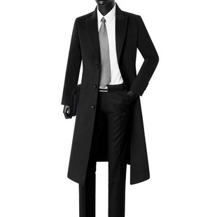 Foreign Trade Cross-border Men's Woolen Coat Solid Color plus size Youth Korean Style Slim-fit Knee-length Coat Men's Coat
