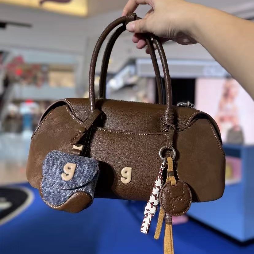 KUNOGIGI Small Baseball Boston Bag Matte Leather Handbag Women's Crossbody Bag New Arrival - Thumbnail 2