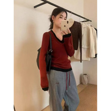 秋冬季新款假两件长袖T恤女设计感小众修身显瘦内搭打底衫上衣潮