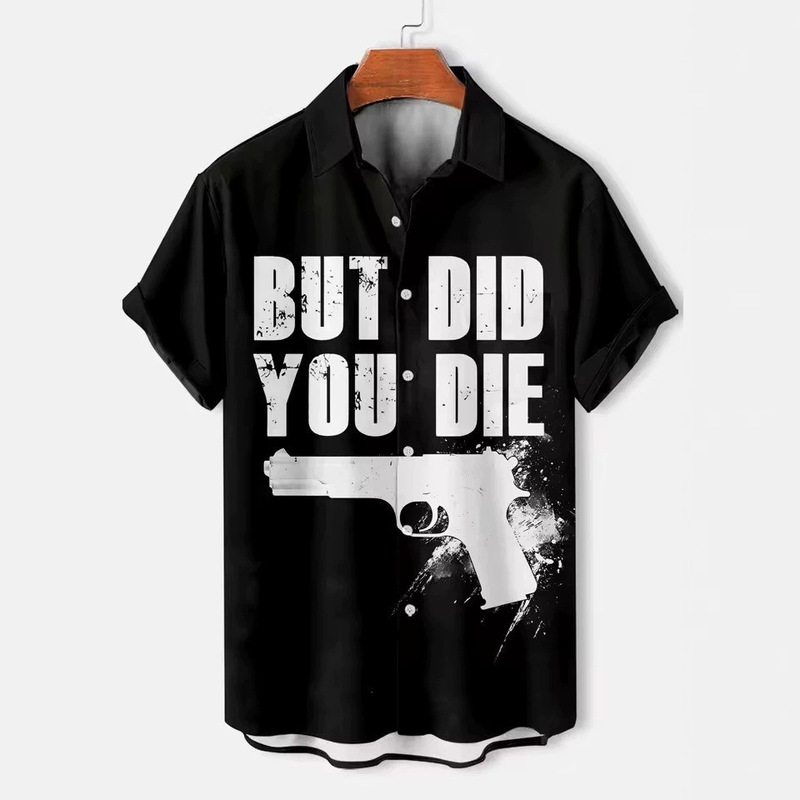 2026 Retro Western Men's Slogan Short Sleeve Shirt Fashion Casual Men's Shirt