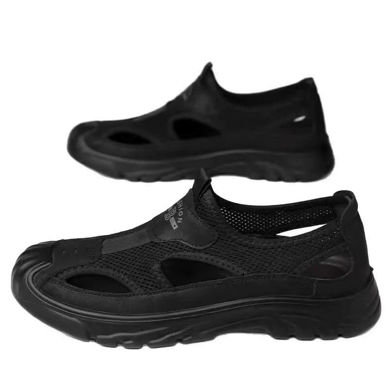 Мужские сандалии 2024, летние новые дышащие сетчатые крокодилы для вождения, уличная повседневная обувь для прогулок, пляжная обувь