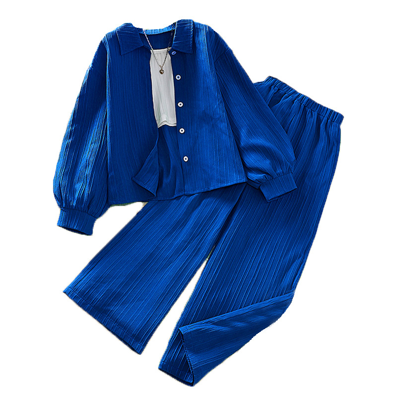 Conjuntos a juego para padres e hijos, para niños y niñas, primavera 2026, nuevo conjunto coreano de madre e hija con camisa de manga larga con cuello y pantalones largos, conjunto de dos piezas.