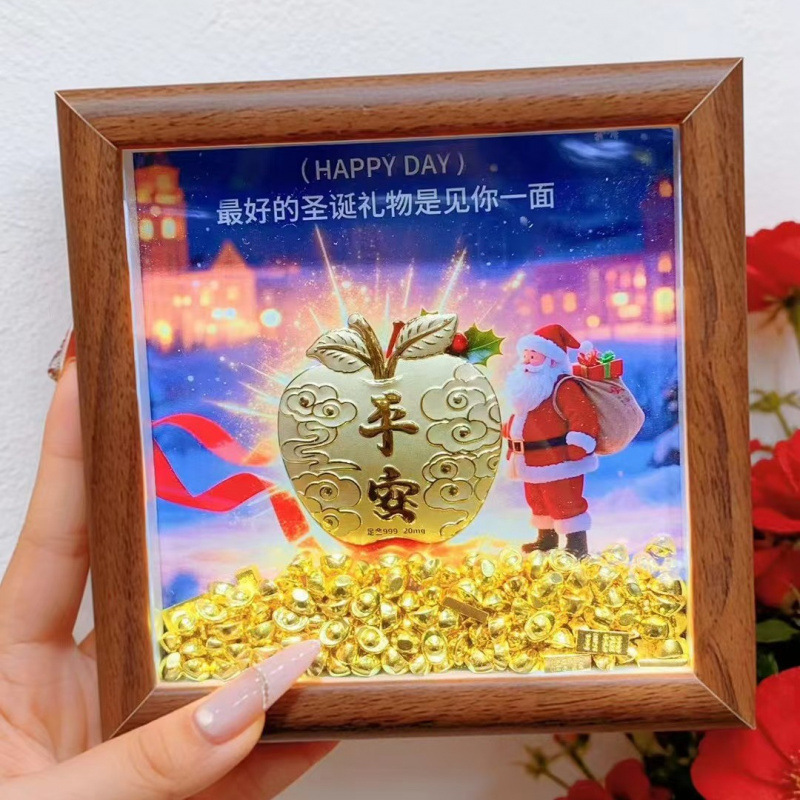2026 New Model Pure Gold 999 Christmas Series Gold Ornaments Decorative Painting Photo Frame Desktop Ornaments Christmas Gift