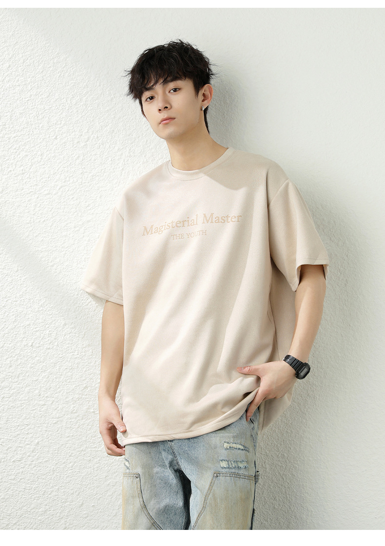 T-shirt Homme En Daim Texturé À Manches Courtes Coupe Ample Été_voghion.com