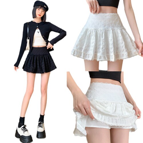 Ballet-style white lace half skirt for women, 2025 summer versatile high-waist A-line half skirt, small size fluffy short skirt