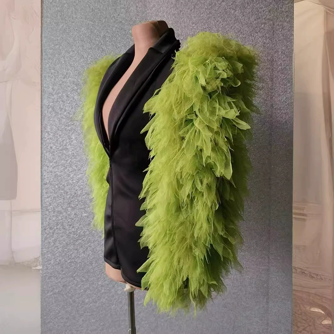 Кутюрное уличное платье в стиле персонализированной уличной моды Fashion Week, глубокий V, сексуальное зелёное сетчатое рукавное дизайн