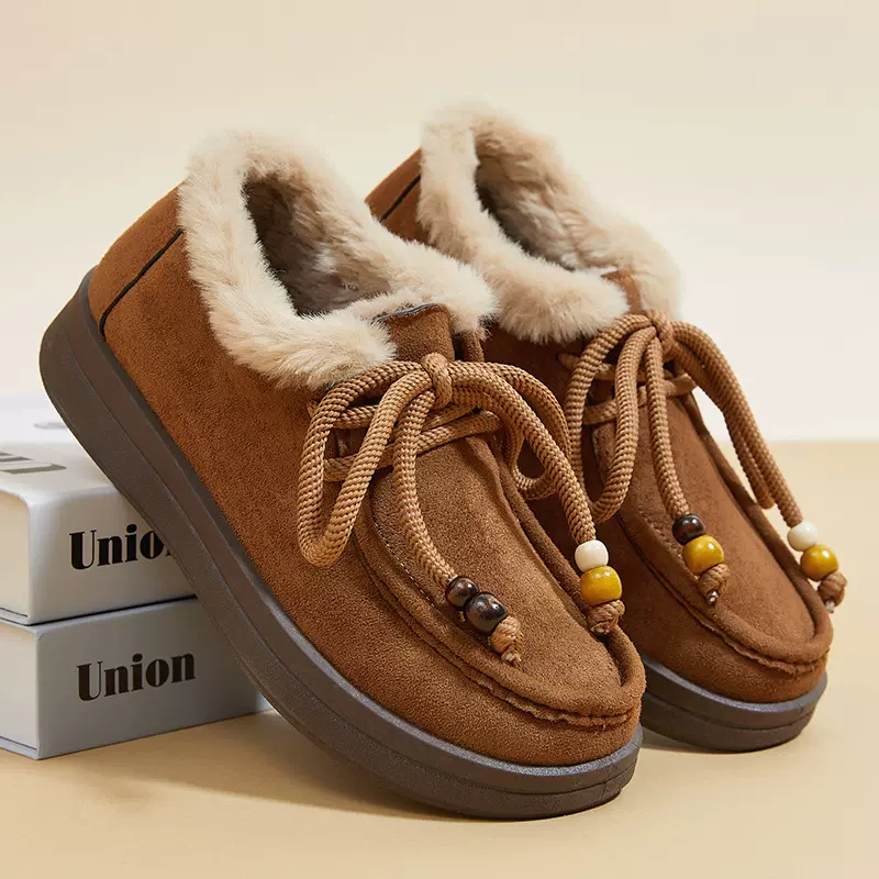 冬季新款棉鞋女复古休闲全包休闲加绒防滑鞋英伦风松糕厚底勃肯鞋