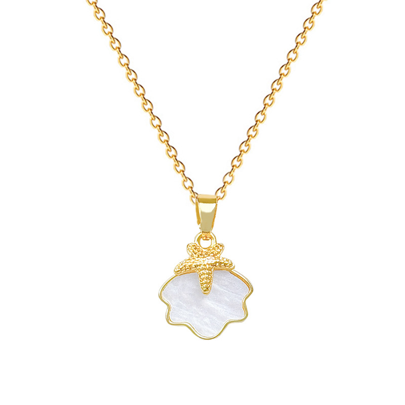 Colar de concha estrela do mar em aço titânio para mulher_voghion.com