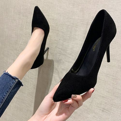 Women's Black Professional Work Shoes, Comfortable for Long Standing, High Heels for Office and Interviews, Elegant Style, Fine Heel, Genuine Zheng Zhi Chen