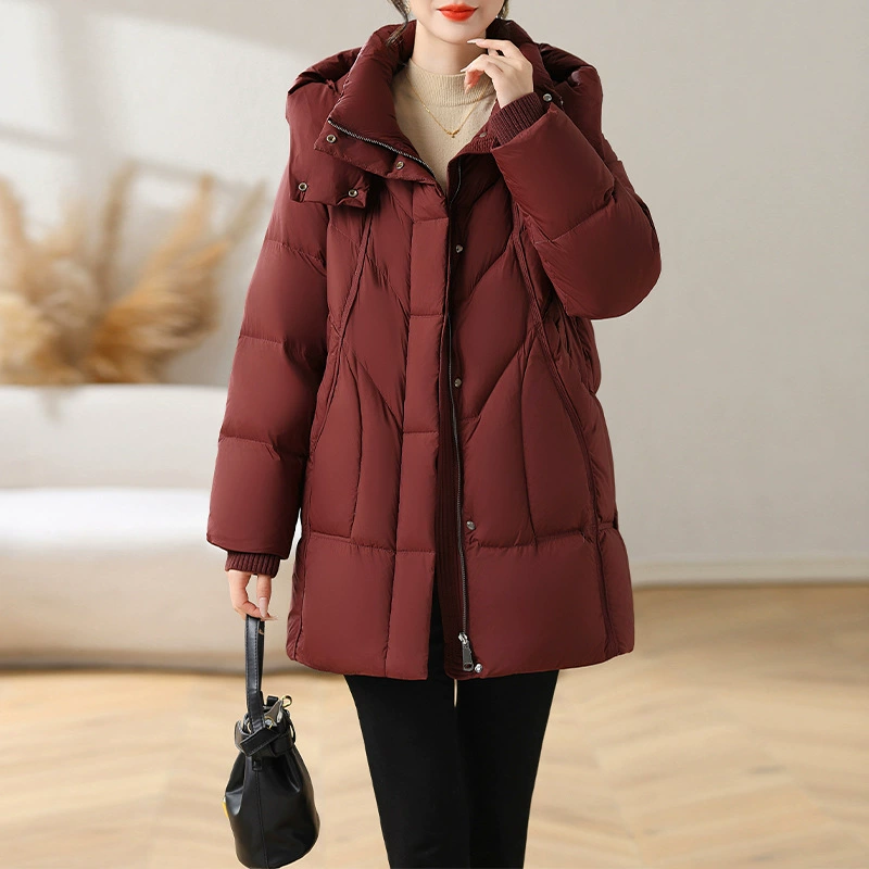 2024 новый пуховик с капюшоном мама зимой теплая мода средняя длинная толстая куртка среднего возраста женская хлопчатобумажная одежда