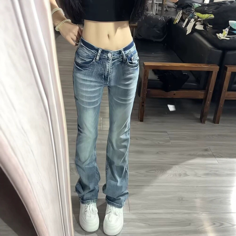 American-Style Spicy Girl Low-Waist Slim-Fit Straight-Leg Jeans for Women, Summer New Slim-Fit Versatile Flared Pants