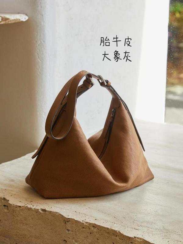 裘真女包植鞣皮腋下双耳hobo百搭休闲单肩斜挎包大容量通勤包包女|undefined