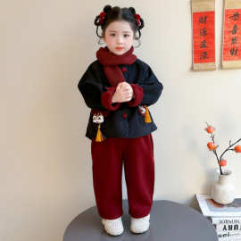 女童拜年服加绒套装冬季2025新款儿童中国风年衣女宝宝唐装演出服