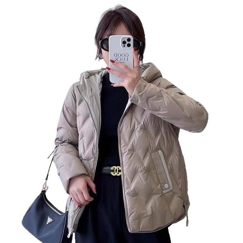 跨境秋冬新款羽绒服女短款保暖白鸭绒菱格时尚连帽韩版休闲外套潮|undefined