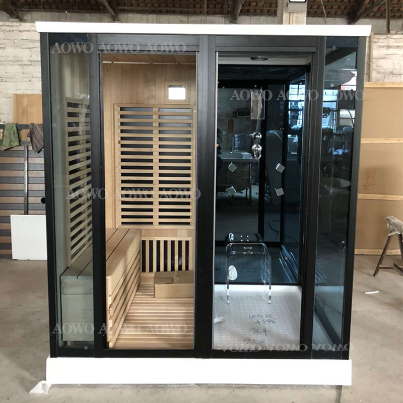 Foshan suministro directo de fábrica de hierro abeto sauna cuarto de ducha húmedo y seco de doble uso integrado cuarto de baño de vapor húmedo seco