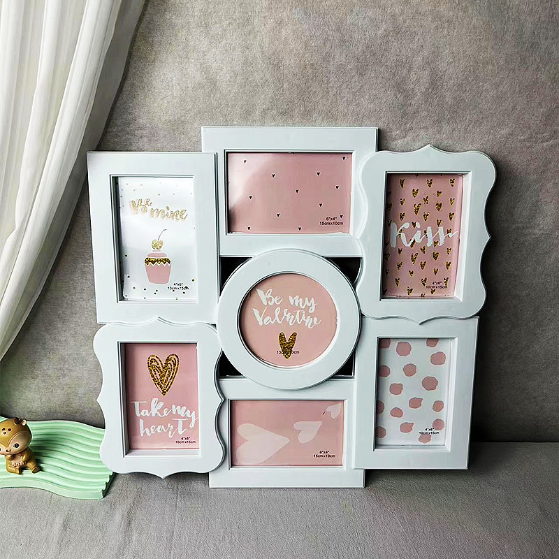 Factory direct supply 7-hole modern simple photo frame 6-inch wall-mounted combination conjoined plastic high-quality photo frame background pendant
