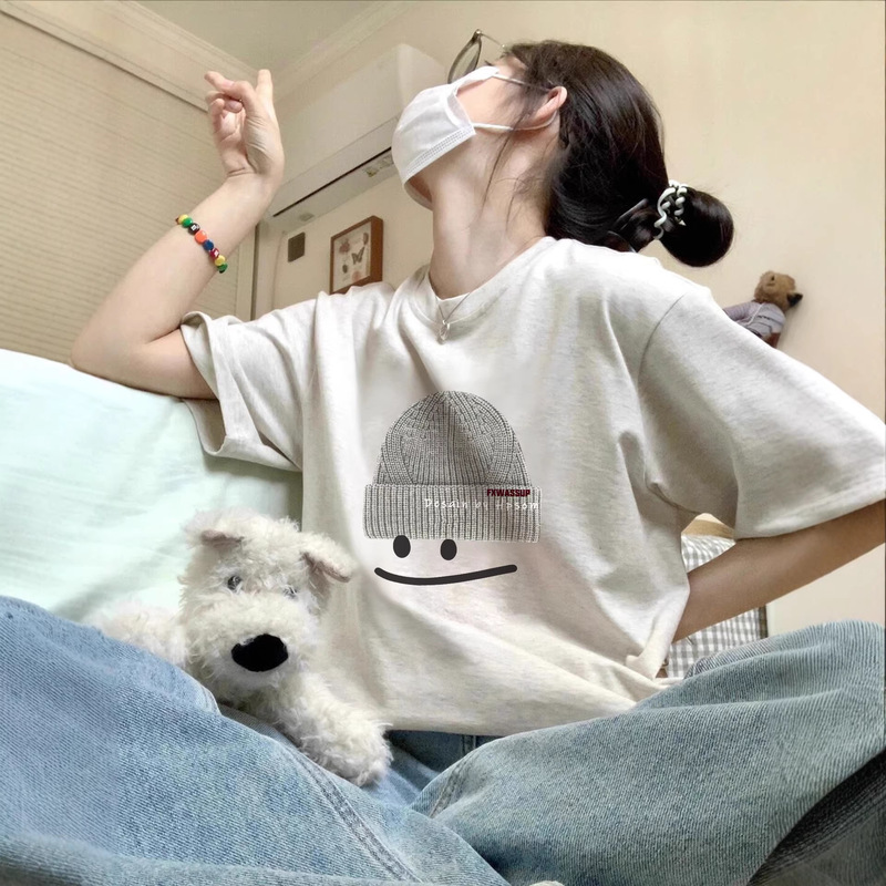 Korean-Style White-Gray Pure Cotton Short-Sleeve Women's T-Shirt 2026 New Trendy Summer Fashionable Loose Top Korean-Style White-Gray Pure Cotton Short-Sleeve Women's T-Shirt 2026 New Trendy Summer Fashionable Loose Top
