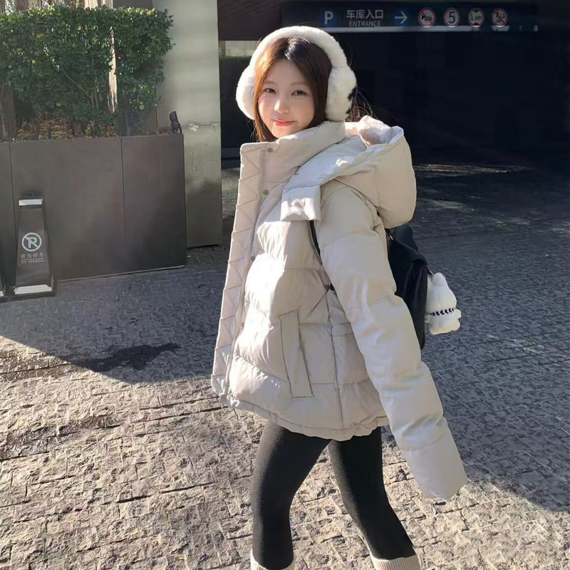 Lulu Lulu 5-Pocket down Jacket for Women, New Winter Model, Hooded Puffer Jacket, Thickened Duck Down, Warm Stand-Collar Coat