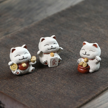 紫砂可爱小猫咪茶宠摆件软萌治愈系茶玩创意招财铃铛猫茶桌茶盘