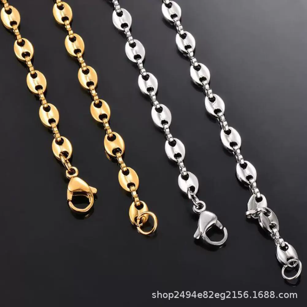 跨境热销嘻哈风不锈钢咖啡豆链多规格现货真空电镀复古豆子项链