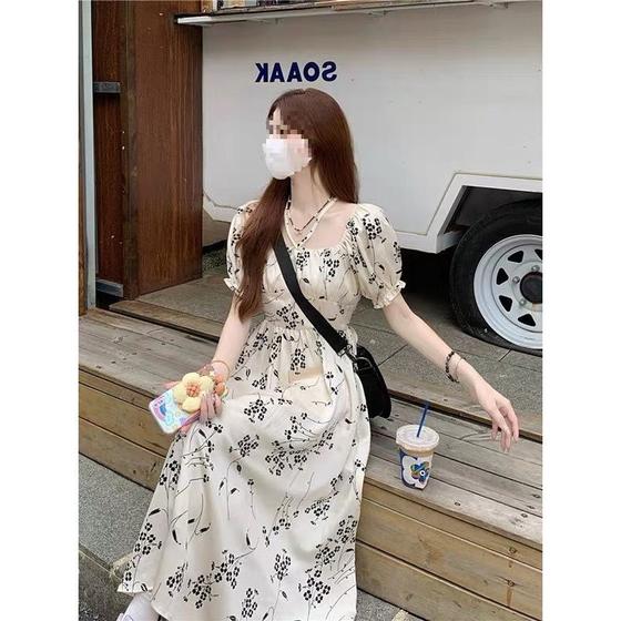French Style Belly Covering Slimming Floral dress 2025 Summer New Style First Love Gentle Short-sleeved Long Dress
