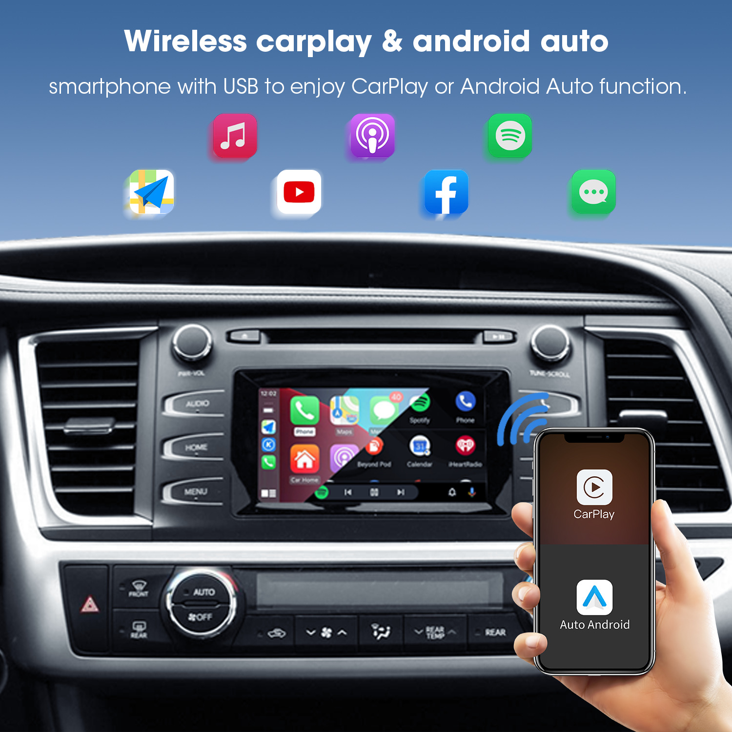 Suitable for the Modification of the Original Car Screen of Toyota Series Vehicles to Include Wireless Carplay, Android Auto, and Hicar