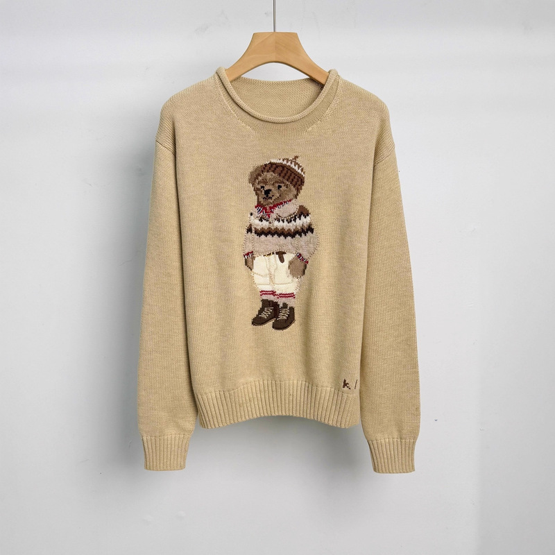 High-Quality in Stock/Scanable Qr Code Rl25 Autumn and Winter Cotton American Casual Bear Round-Neck Pullover Knitted Sweater