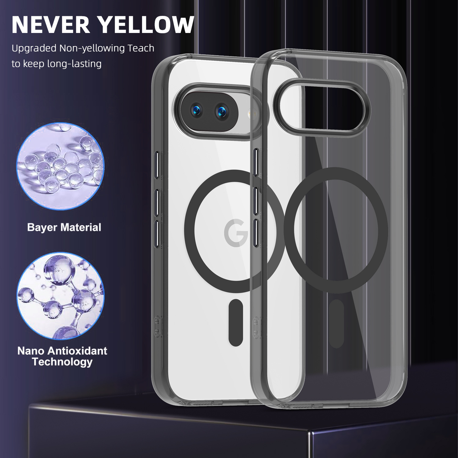 Funda magnética de color hielo para Google Pixel 9A, compatible con carga, semitransparente, anticaída, para comercio exterior