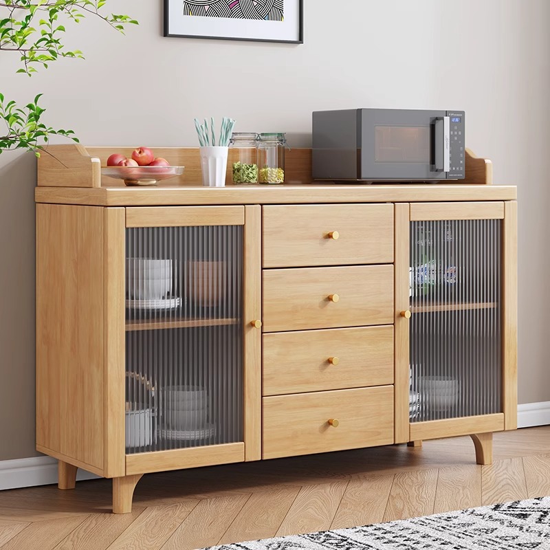 Solid wood frame sideboard home kitchen wall storage cabinet storage cupboard living room tea cabinet glass door preparation cabinet