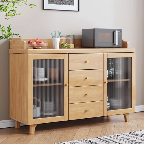 Solid wood frame sideboard home kitchen wall storage cabinet storage cupboard living room tea cabinet glass door preparation cabinet