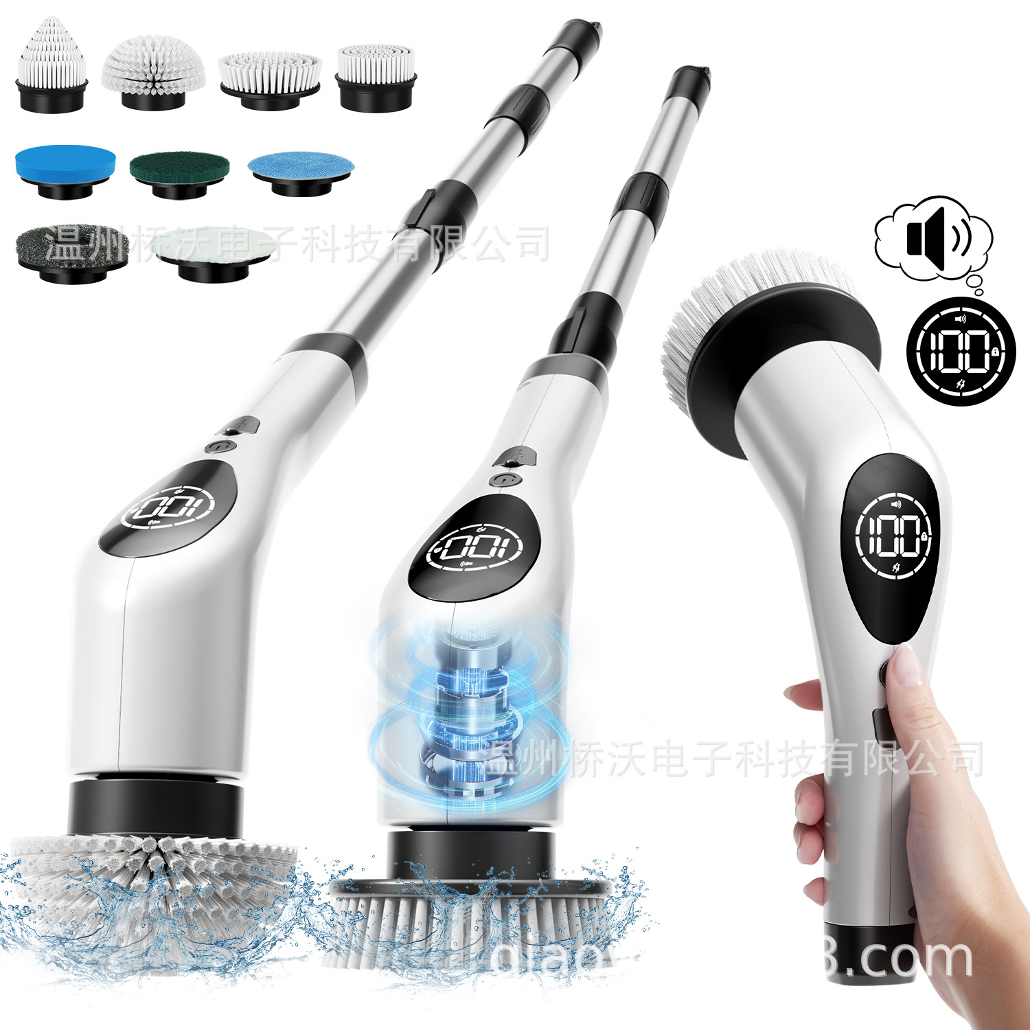 Cepillo de limpieza eléctrico multifuncional Cepillo de limpieza de baño y cocina Cepillo de lavado de doble uso telescópico largo y largo del inodoro del hogar image 13