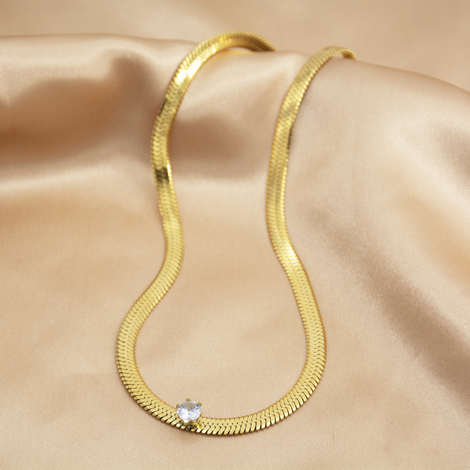 Fashion Geometric Stainless Steel Gold Plated Zircon Necklace